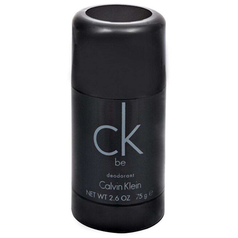 Stick déodorant Calvin Klein CK be. Récipient noir avec logo et texte argenté. Poids net 2.6 OZ 75 g.