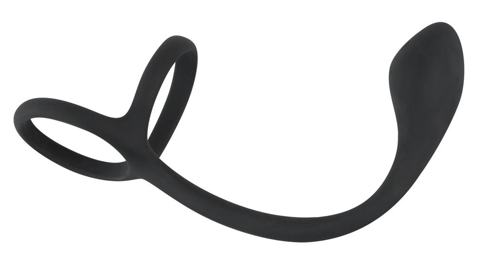 Anneau de pénis/testicules noir avec plug anal en silicone.