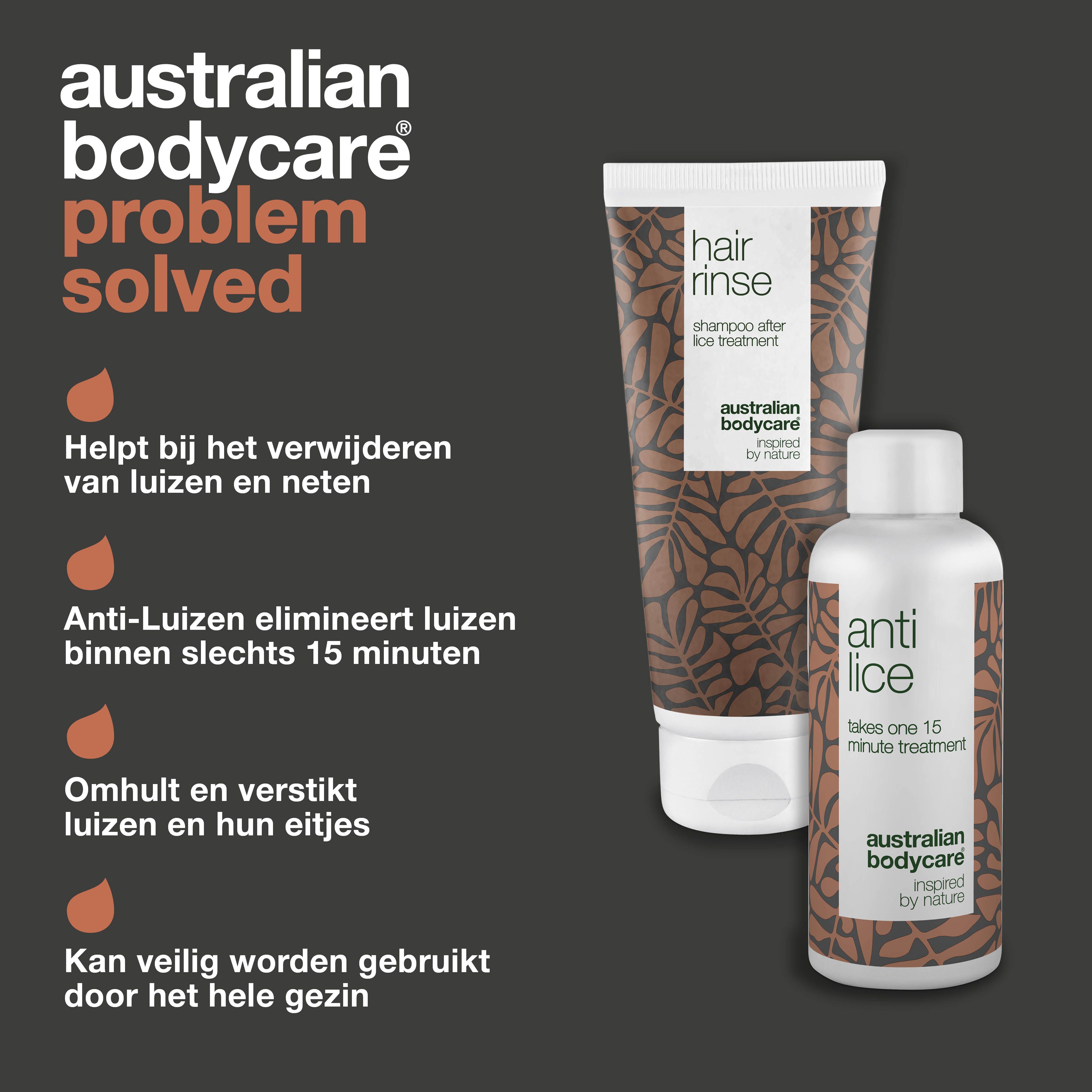 Diagram: probleem opgelost. Producten "Hair Rinse" en "Anti Lice".