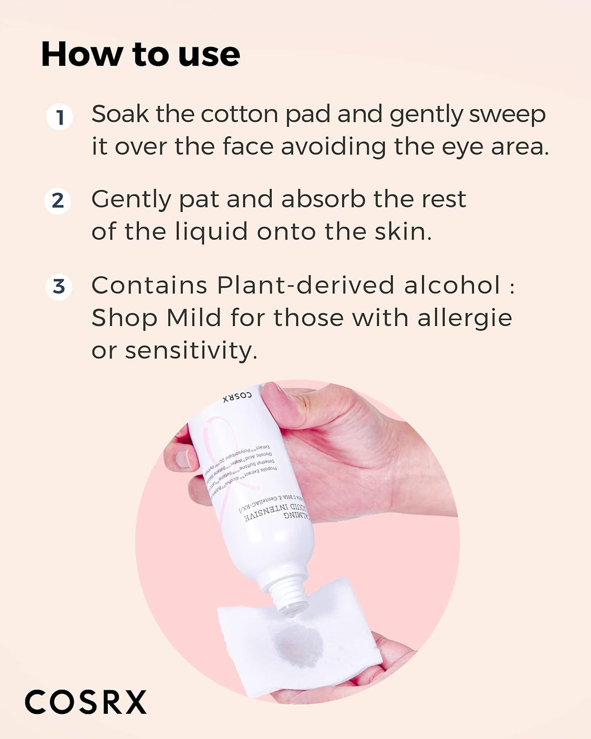 Utilisation COSRX Calming Liquid Intensive : Imbiber un coton, passer sur le visage. Laisser absorber le reste.