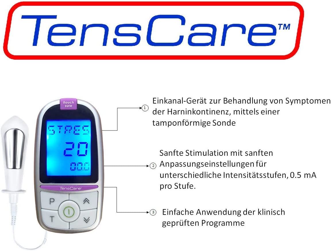 TensCare iTouch Sure bekkenbodemtrainer met sonde, gedetailleerde beschrijving van functies.