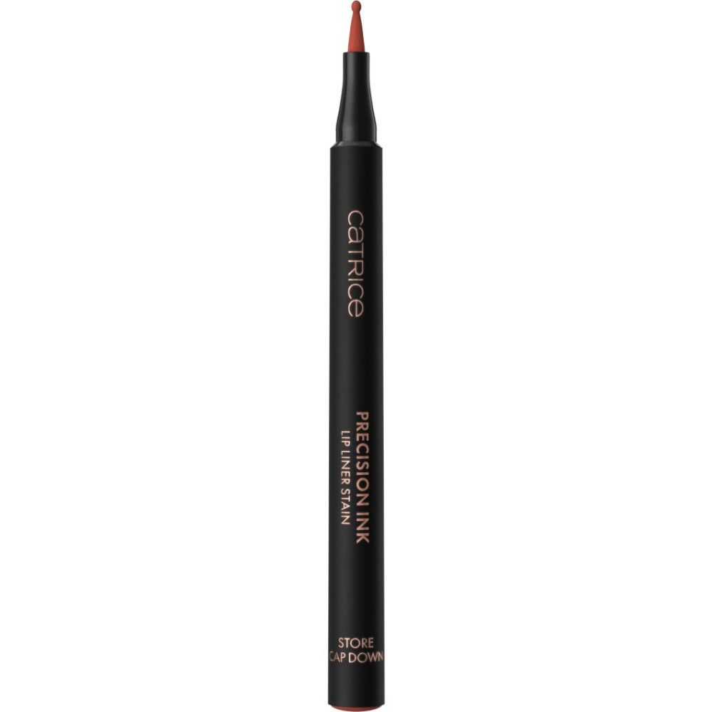 Zwarte lipliner pen met fijne punt, opschrift 'CATRICE PRECISION INK LIP LINER STAIN'.