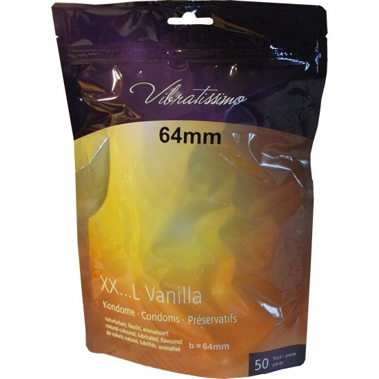 Préservatifs Vibratissimo XXL Vanille, 64mm, 50 pièces.