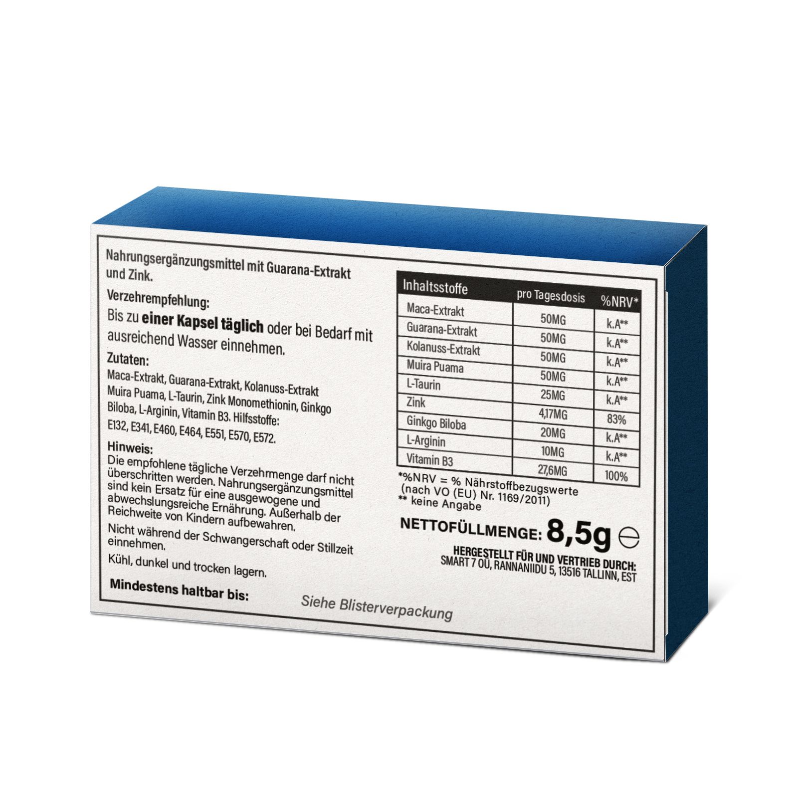 Boîte de Viadiax® Filmtabletten. Ingrédients : extrait de maca, zinc, etc. Poids net : 8,5g. Informations fabricant.