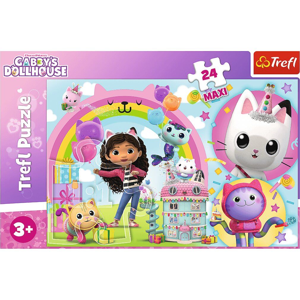 Puzzel met Gabby en kattenfiguren voor een regenboog. Merk Trefl. 24 Maxi-stukken. Aanbevolen leeftijd: 3+