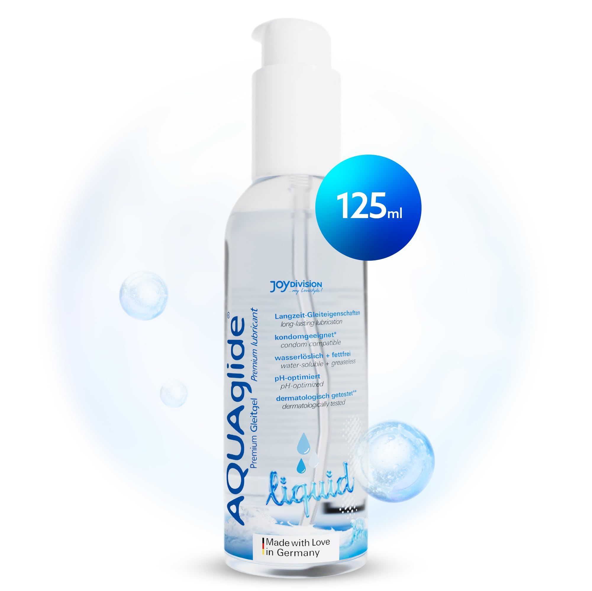 Lubrifiant Joydivision AQUAglide Liquid, flacon de 125ml avec pompe.