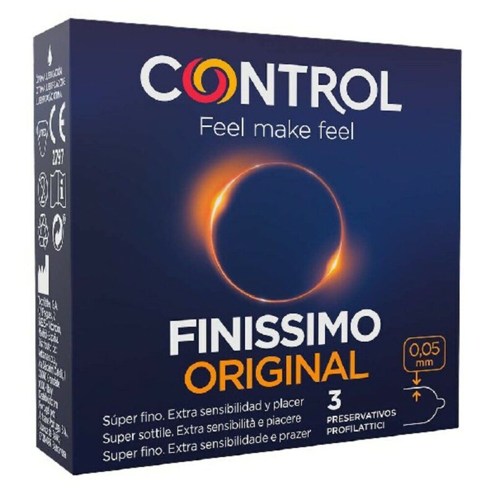 Boîte de préservatifs Control Finissimo Original, 3 unités. 0,05 mm d'épaisseur. Pour plus de sensibilité et de plaisir.