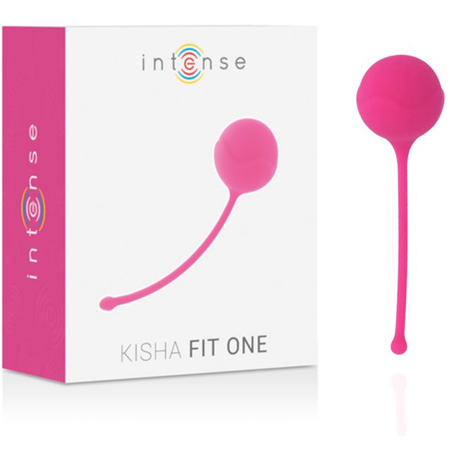 Product Intense Kisha Fit One en verpakking. Roze bal met steel naast witte doos met opdruk.