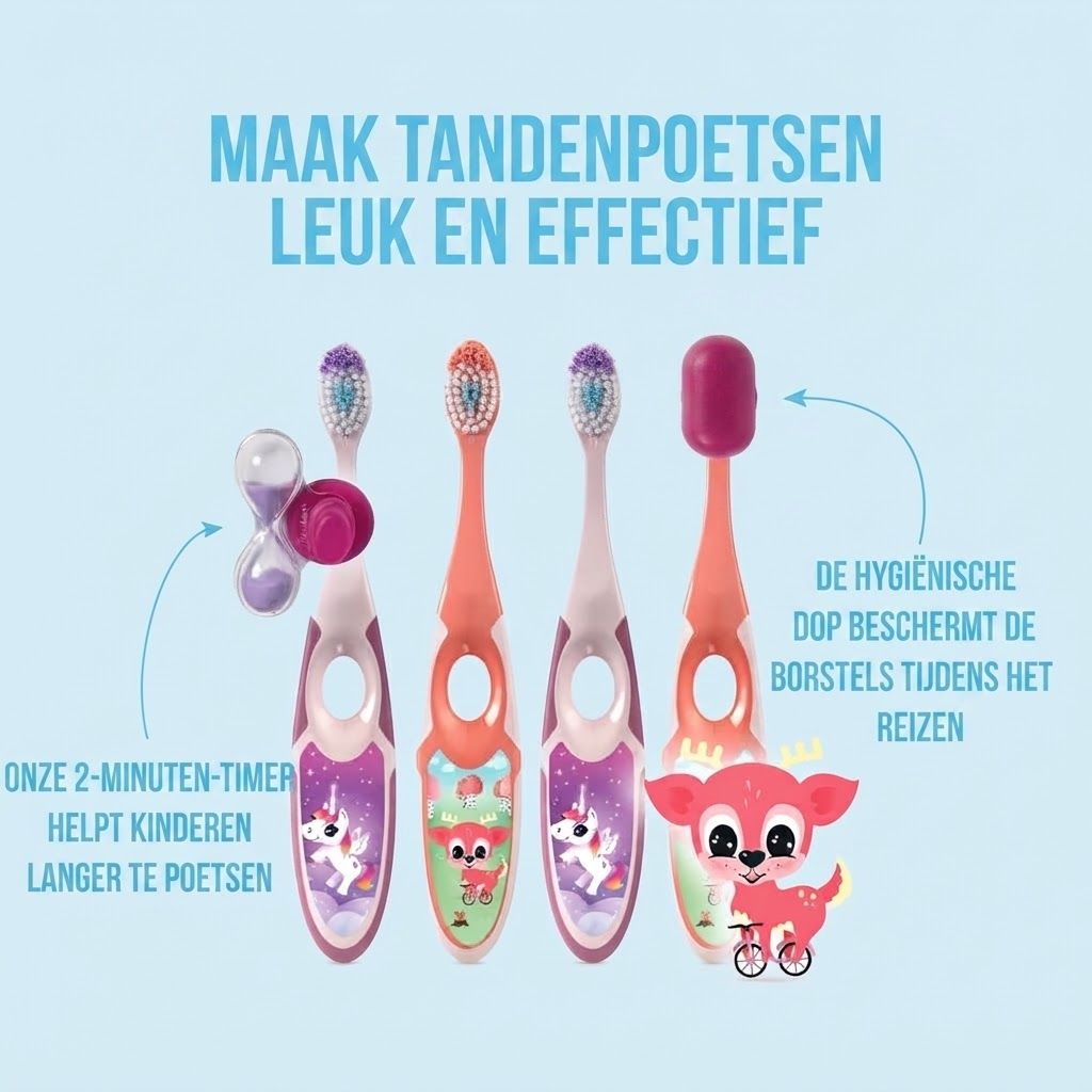 Jordan tandenborstels voor kinderen (3-5 jaar) met 2-minuten timer en hygiënische reishoes.