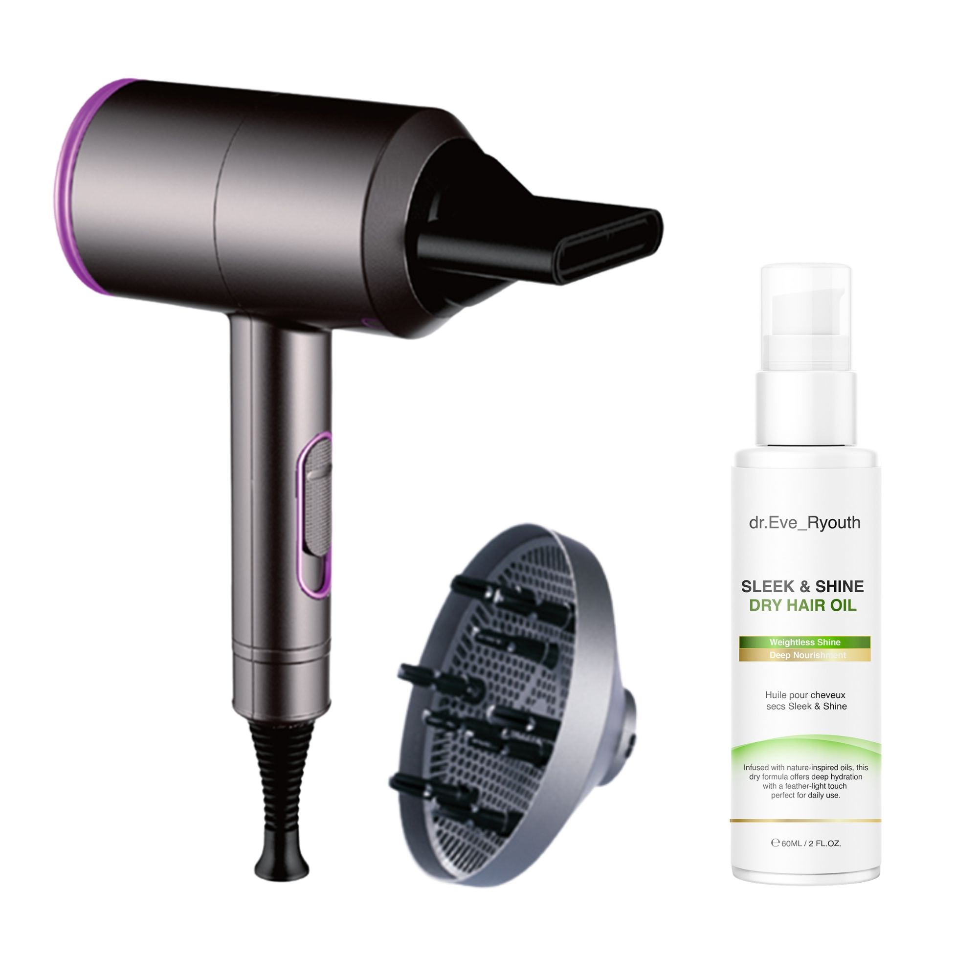 Dr Eve Ryouth Professionele Haardroger met Sleek Shine Droog Haar Olie