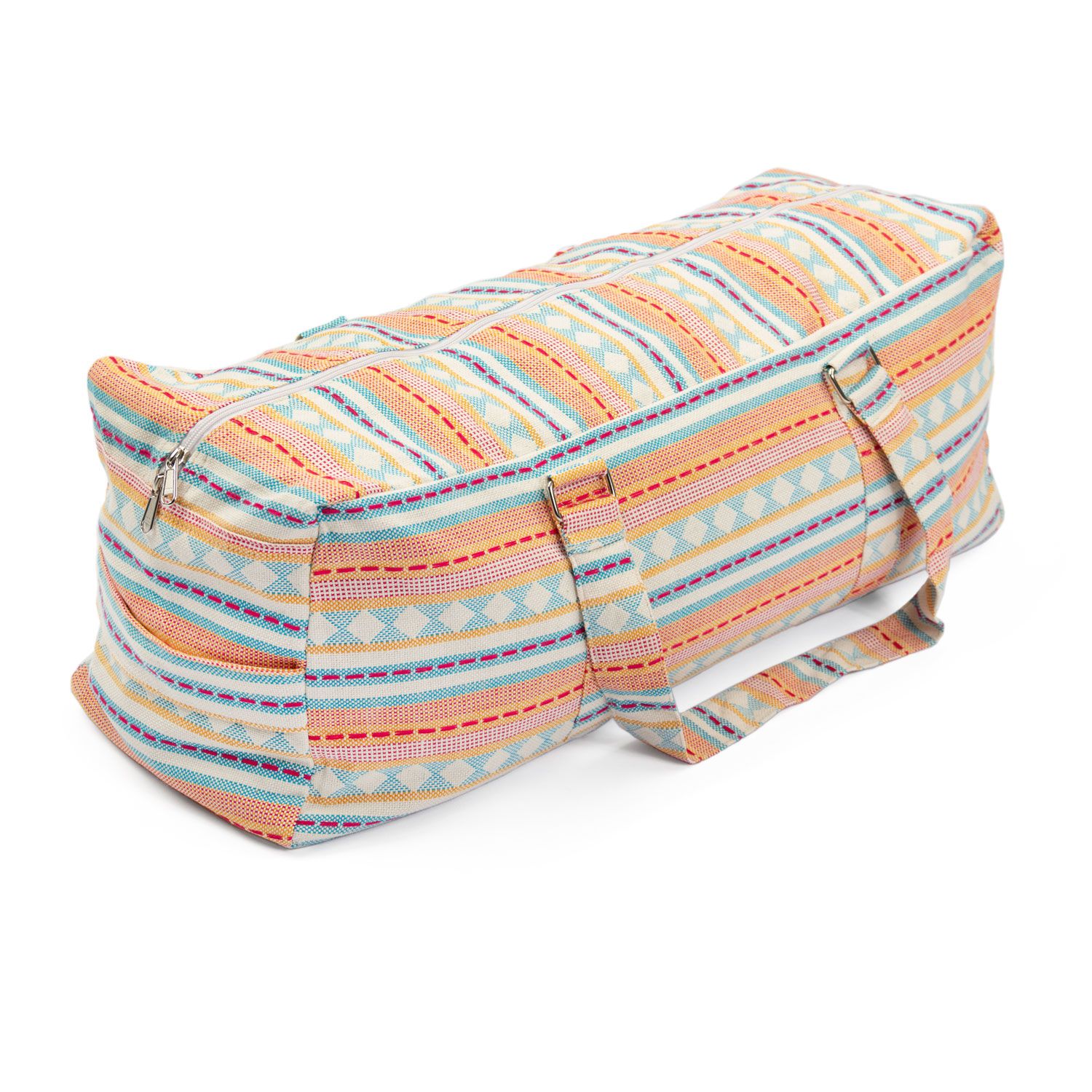 bodhi Collection ETHNO : Sac de Yoga Kit Tissu Jacquard, motifs abricot-bleu clair