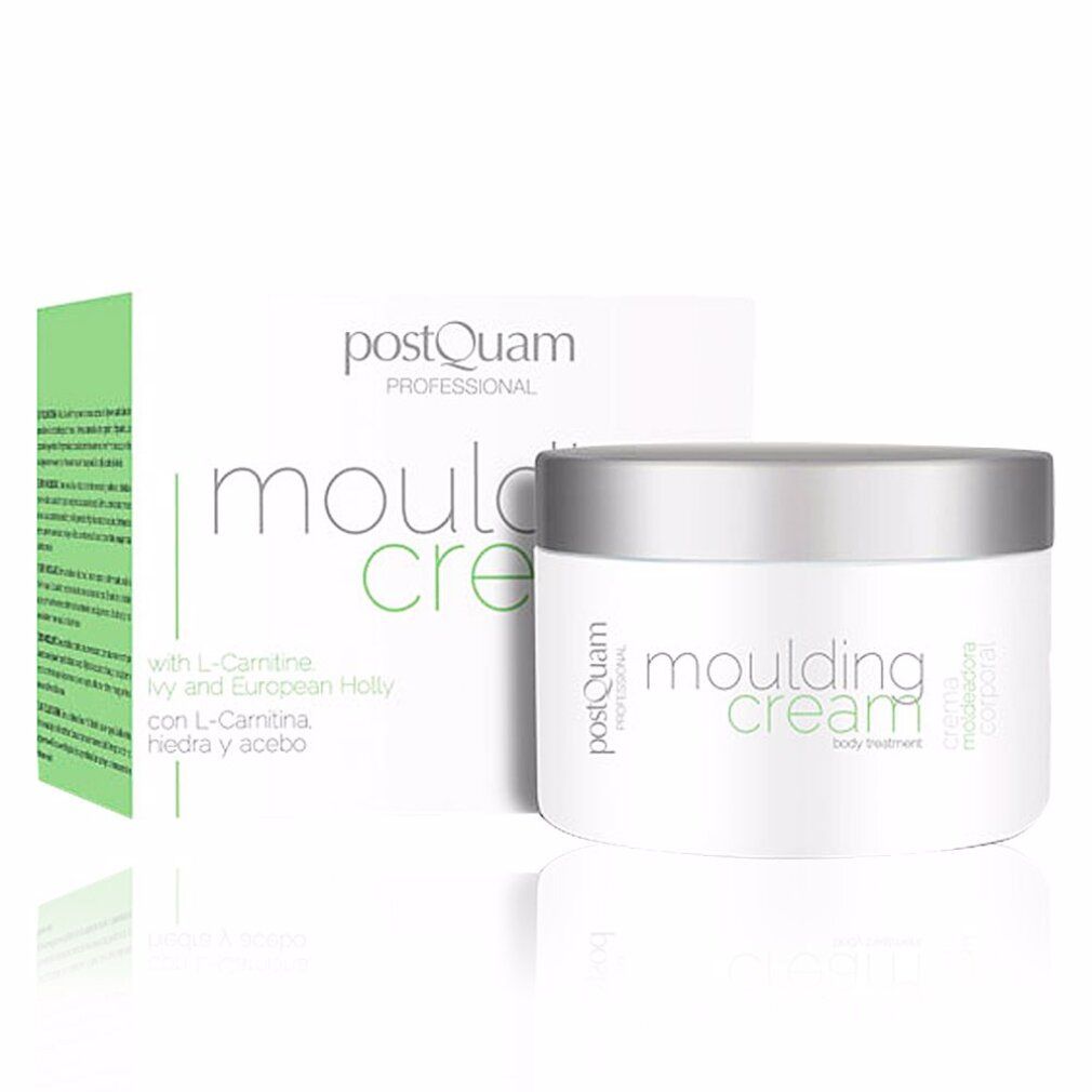 Crèmepot en verpakking. Opschrift: Moulding Cream, Postquam Professional. Bevat L-Carnitine, klimop en hulst.