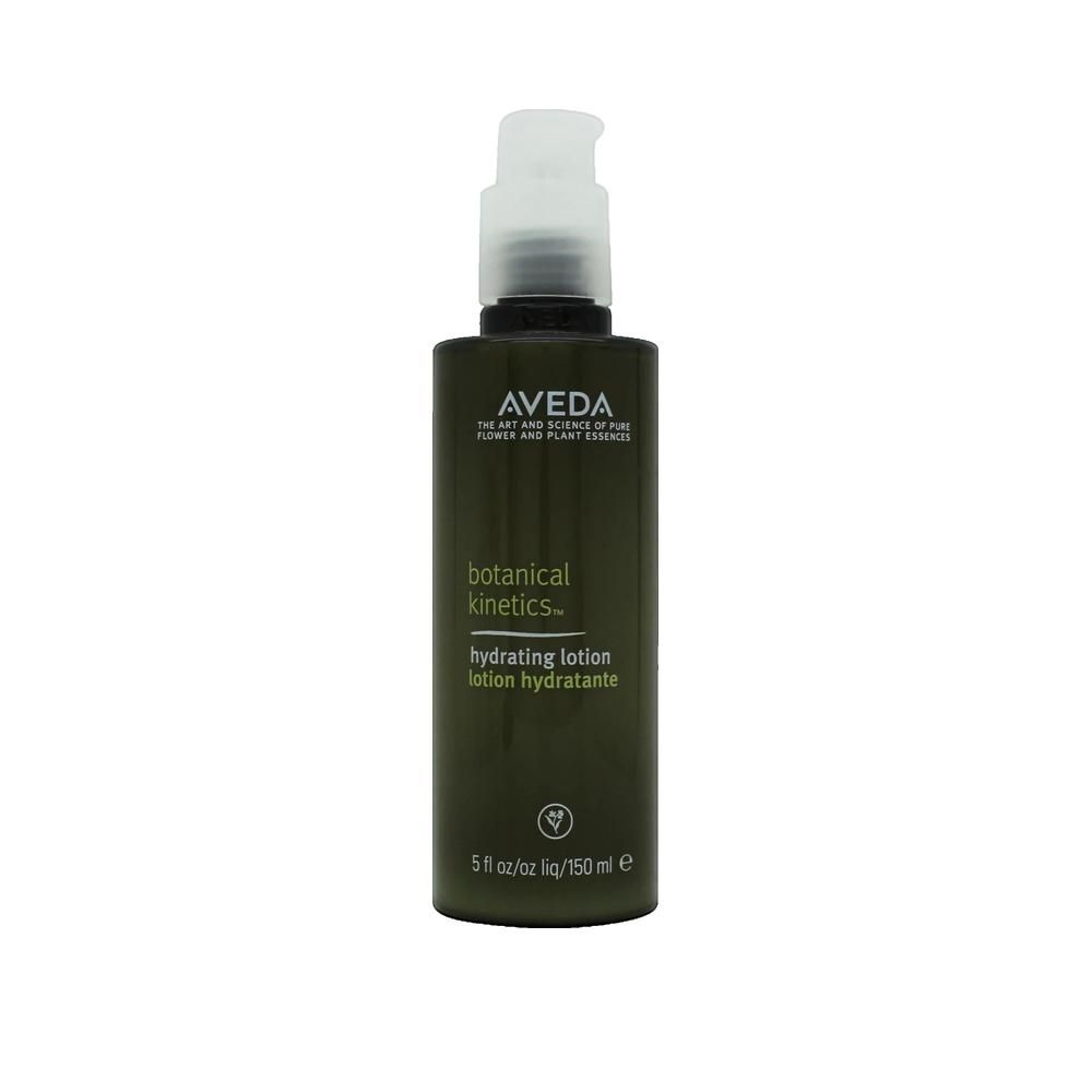 Flacon vert avec pompe. Inscription: Aveda, botanical kinetics, hydrating lotion. 150 ml.