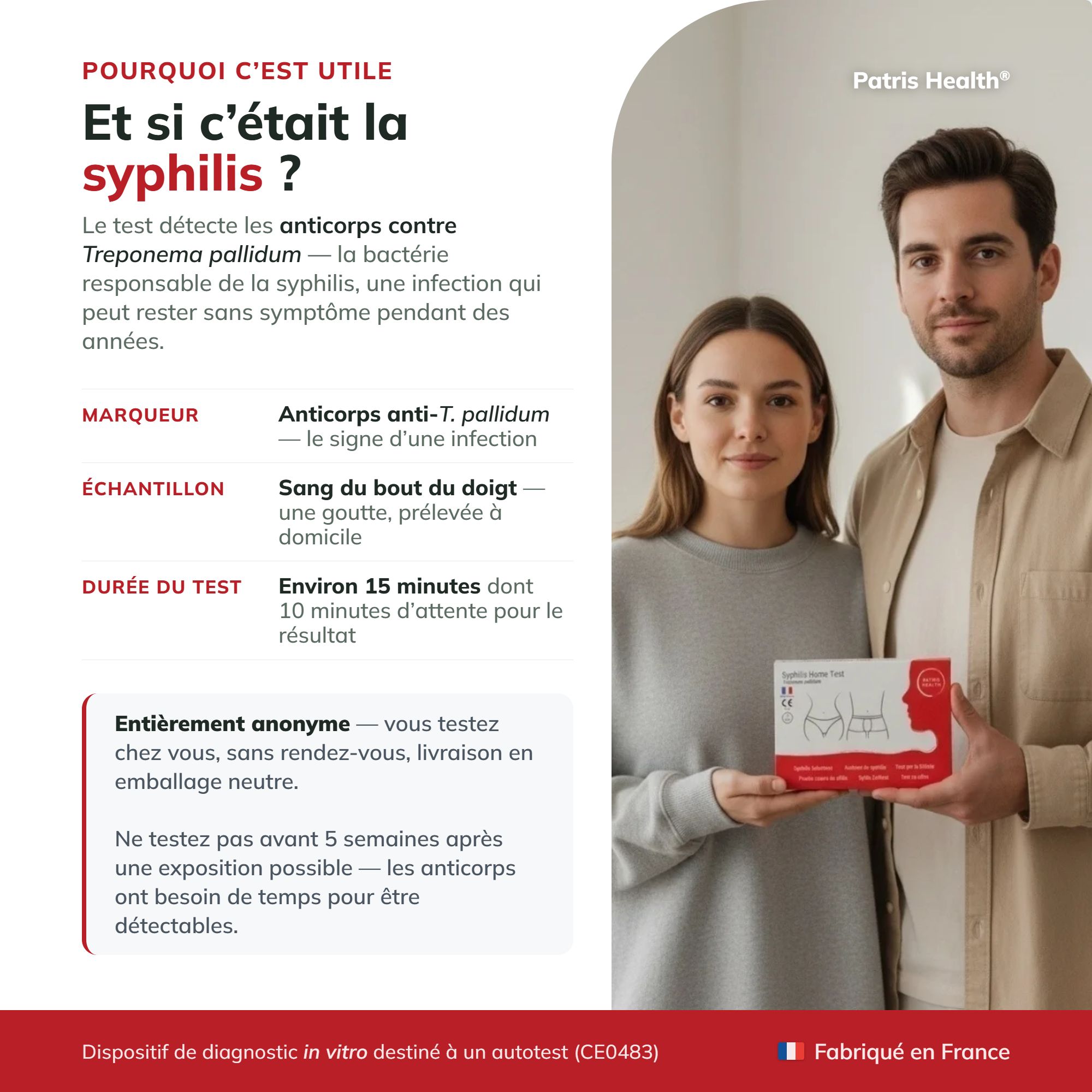 Version française des faits importants et du marquage CE pour le test rapide Syphilis.