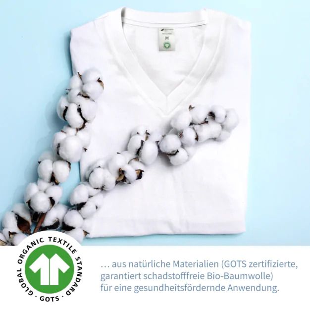 T-shirt blanc col V. Fleurs de coton. Certification GOTS.