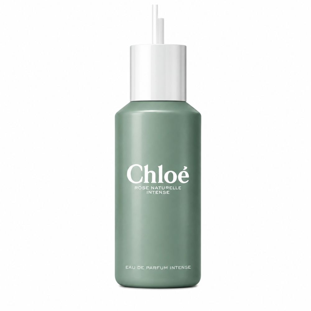 Groene navulflacon voor Eau de Parfum met witte dop en applicator. Chloe Rose Naturelle Intense tekst.