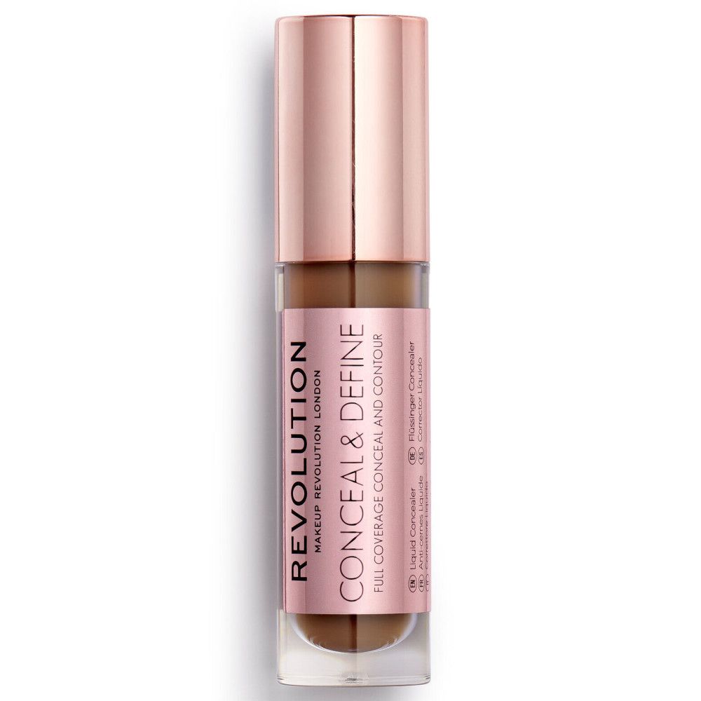 Tube de correcteur avec bouchon or rose. Nom du produit et marque visibles. Texture liquide.