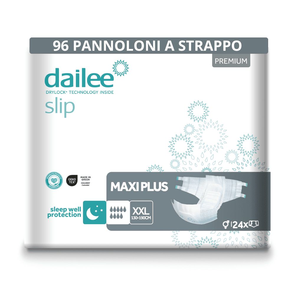 Paquet de Dailee Slip Maxi Plus pour adultes. 96 unités. Taille XXL, 130-160cm. Technologie Drylock.