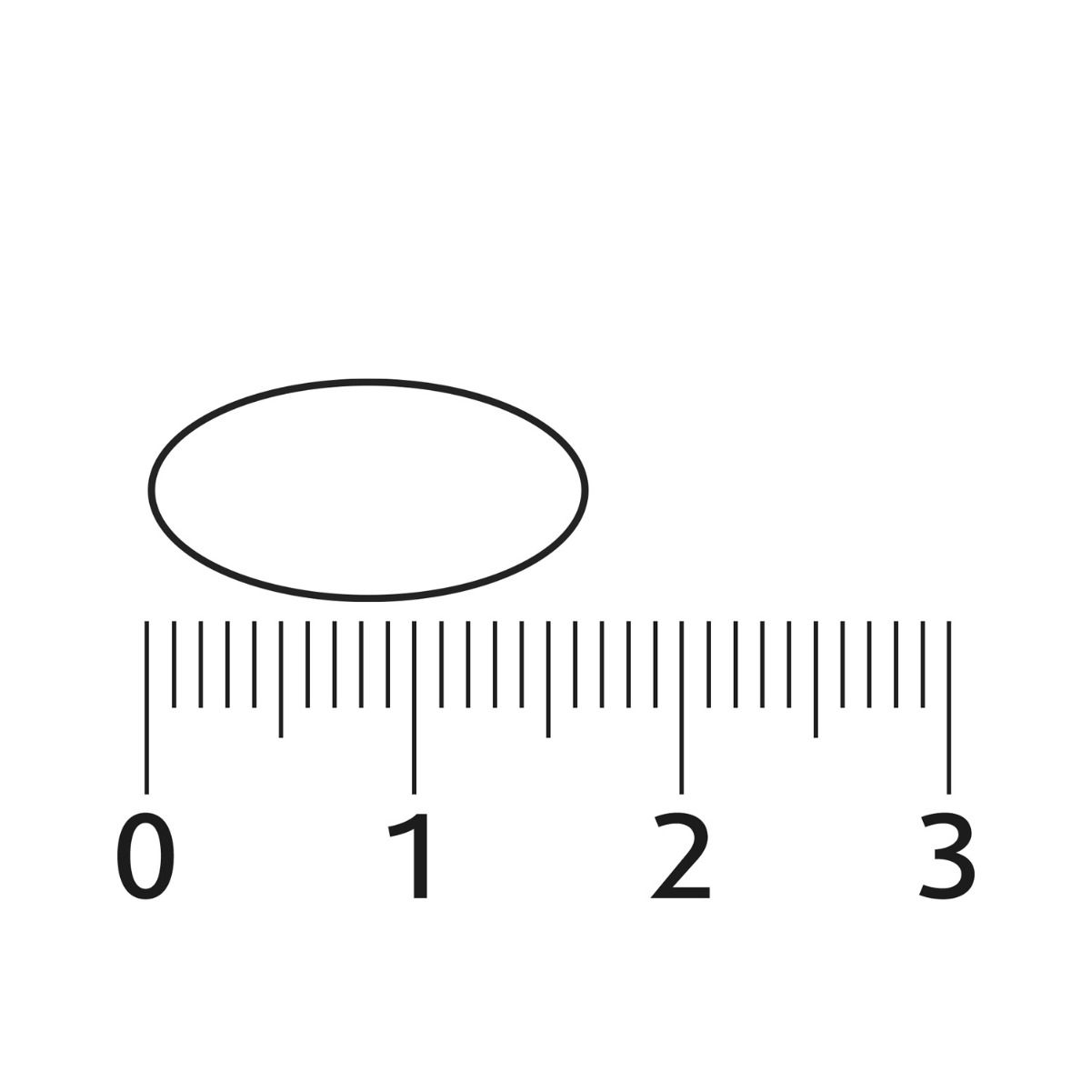 Een ovale capsule naast een meetschaal. De capsule is ongeveer 1,5 cm lang.