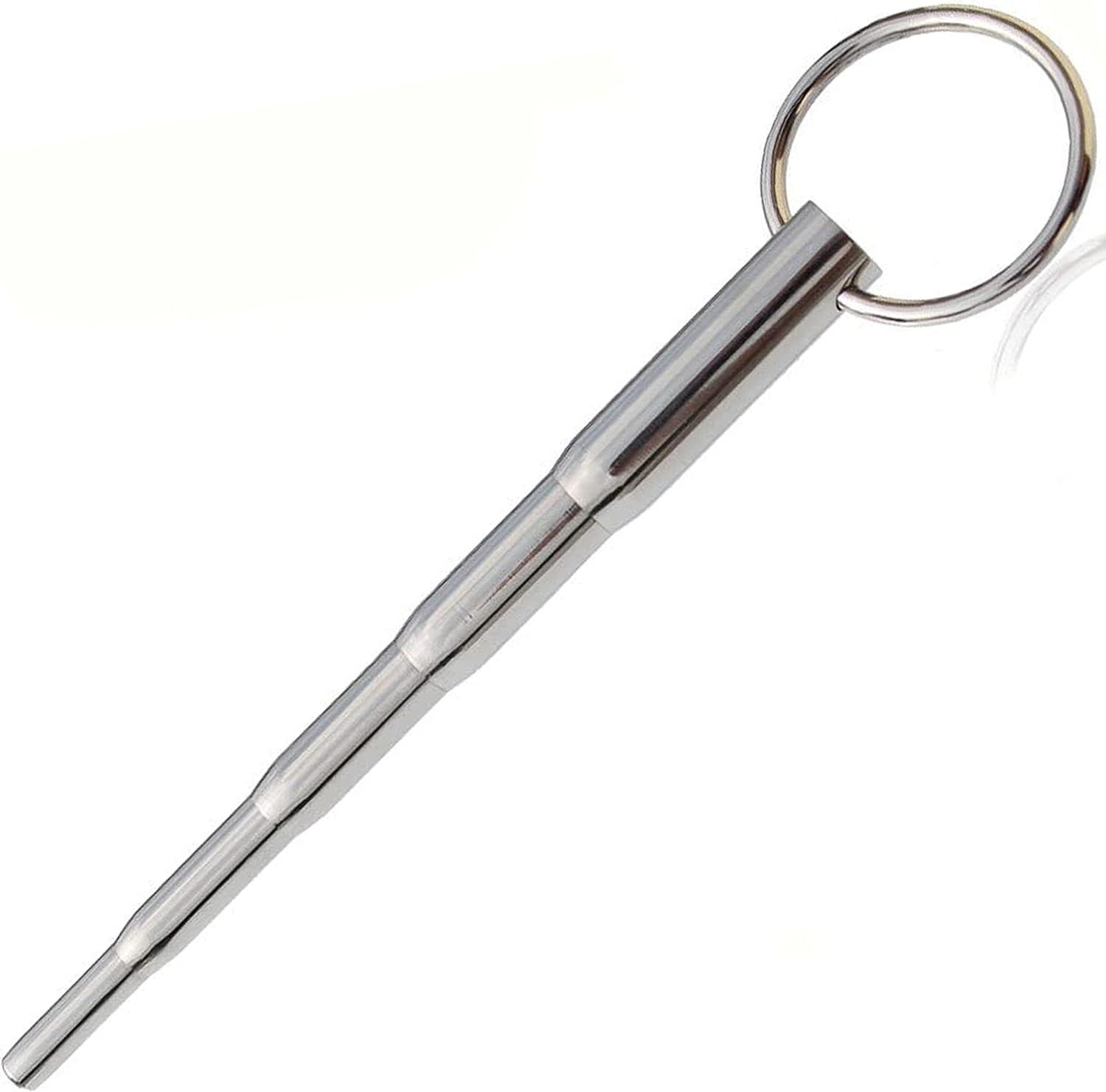 Dilatateur conique en acier inoxydable avec poignée annulaire.