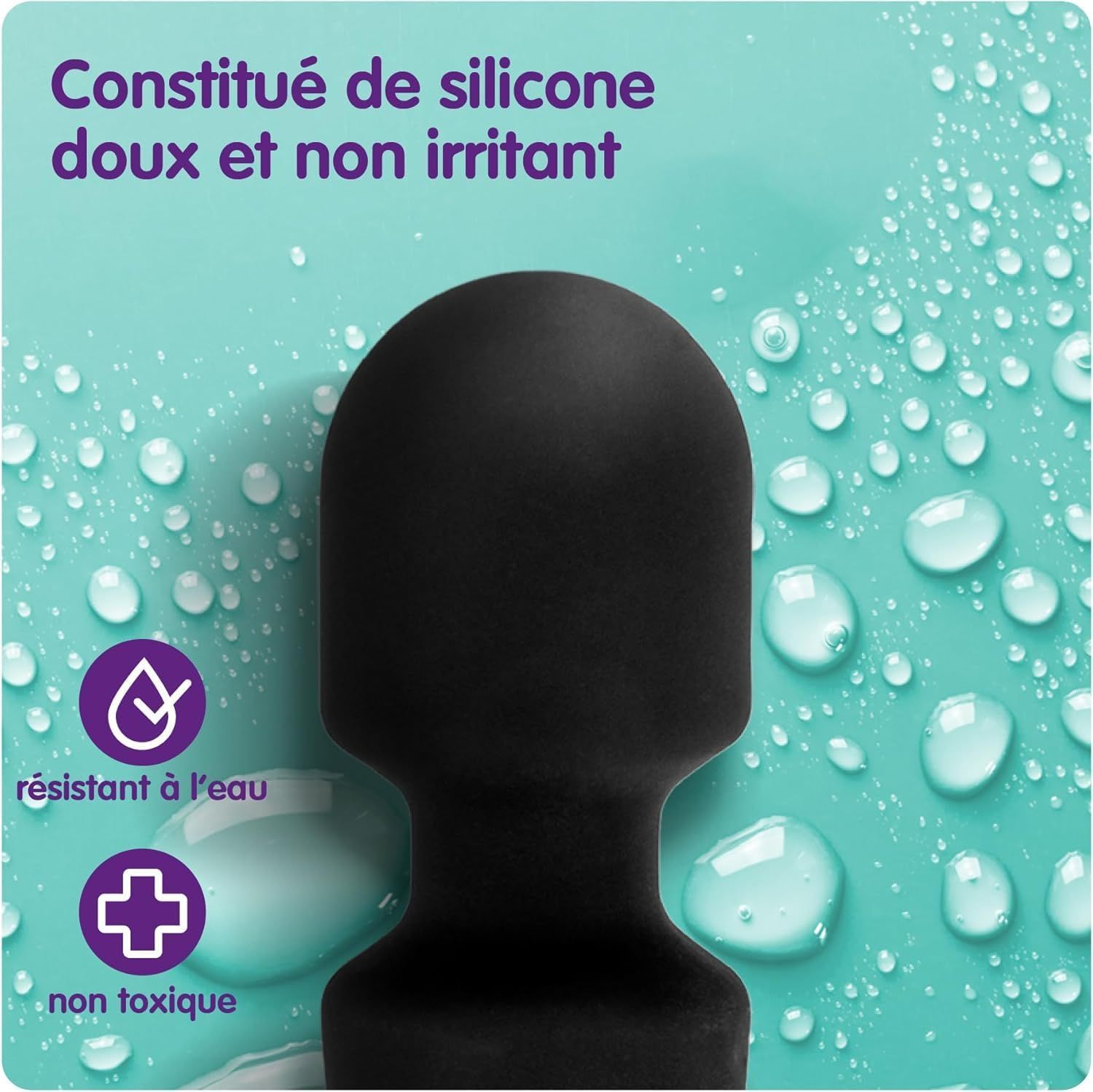 Produit en silicone noir, doux et non irritant. Résistant à l'eau et non toxique.