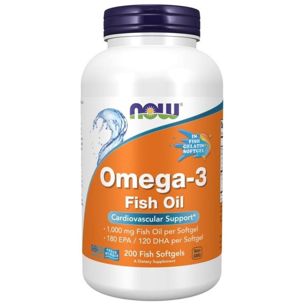 Now Foods Omega-3 Visolie 1000mg Softgels, 200 stuks. Cardiovasculaire ondersteuning.