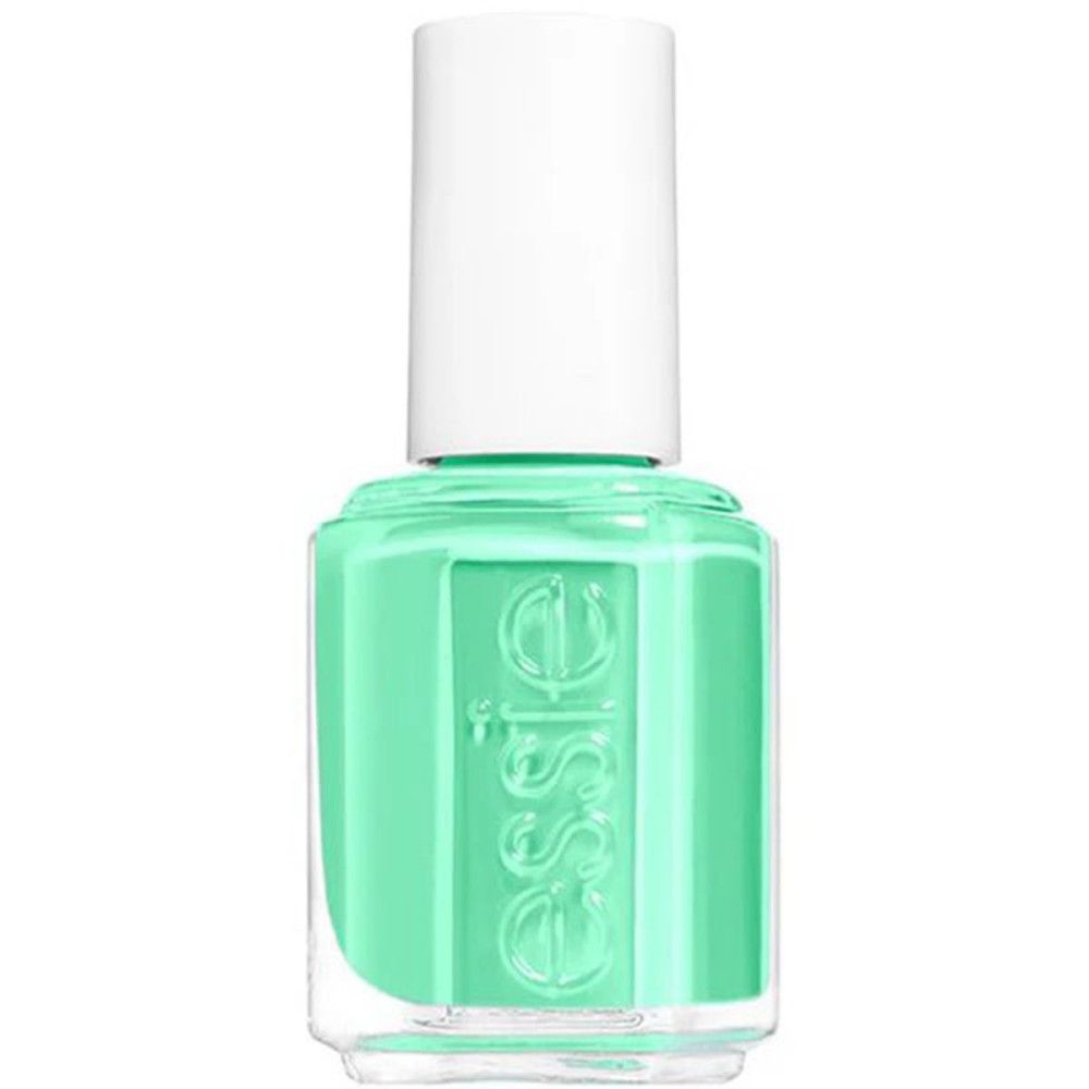 Essie nagellakflesje, turquoise groen, met witte dop.