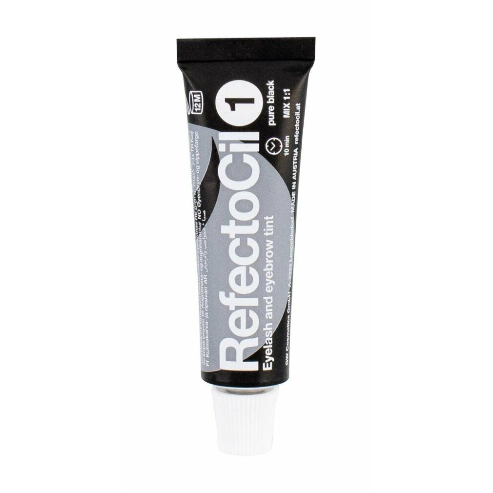 Zwarte tube met productnaam en opschrift 'pure black'.