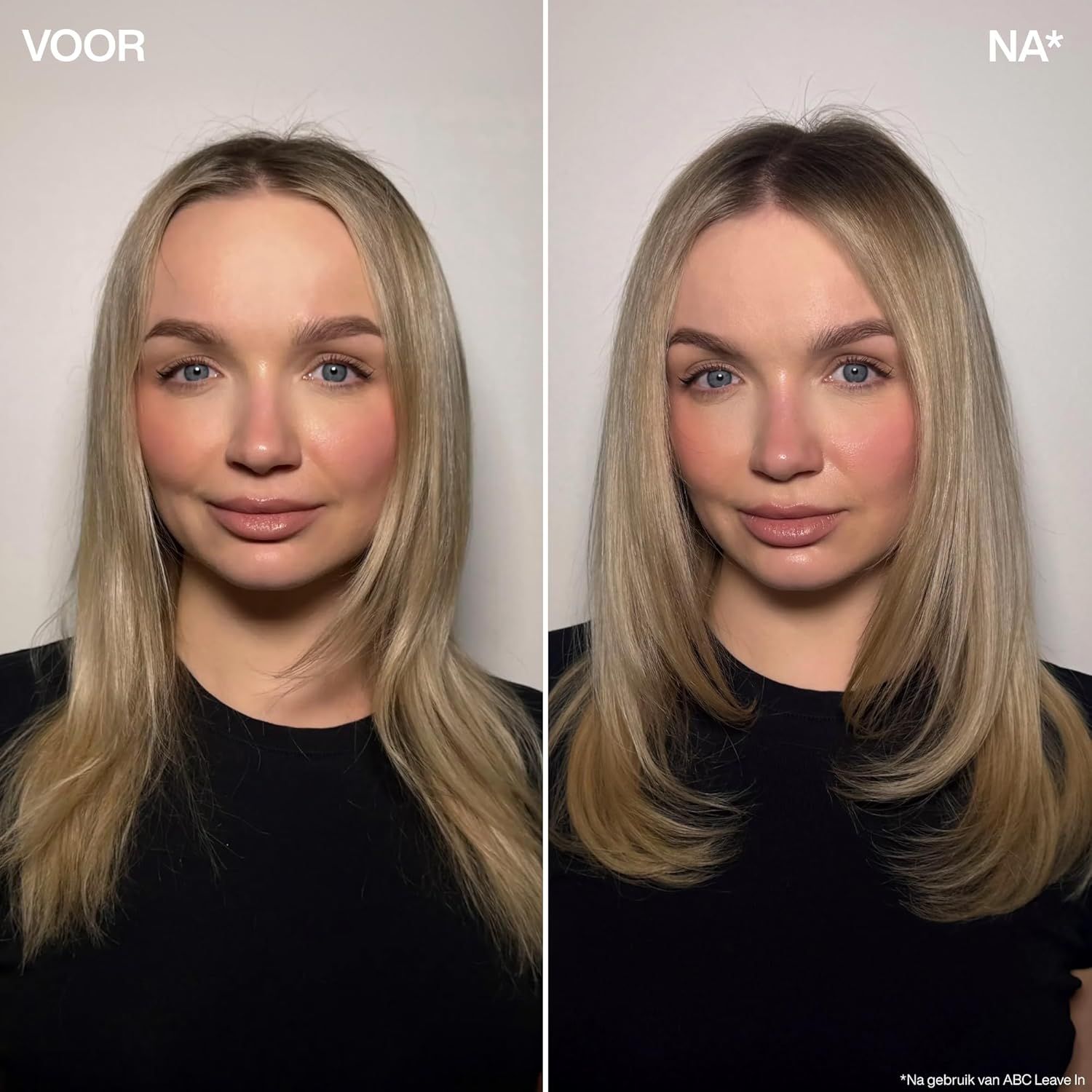 Voor en na vergelijking van haar behandeld met Redken Acidic Bonding Concentrate.