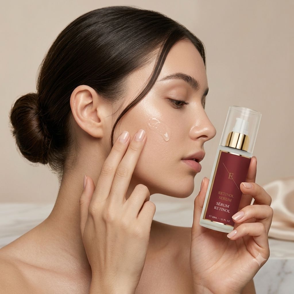 Vrouw brengt ErthSkin London Retinol Serum aan.