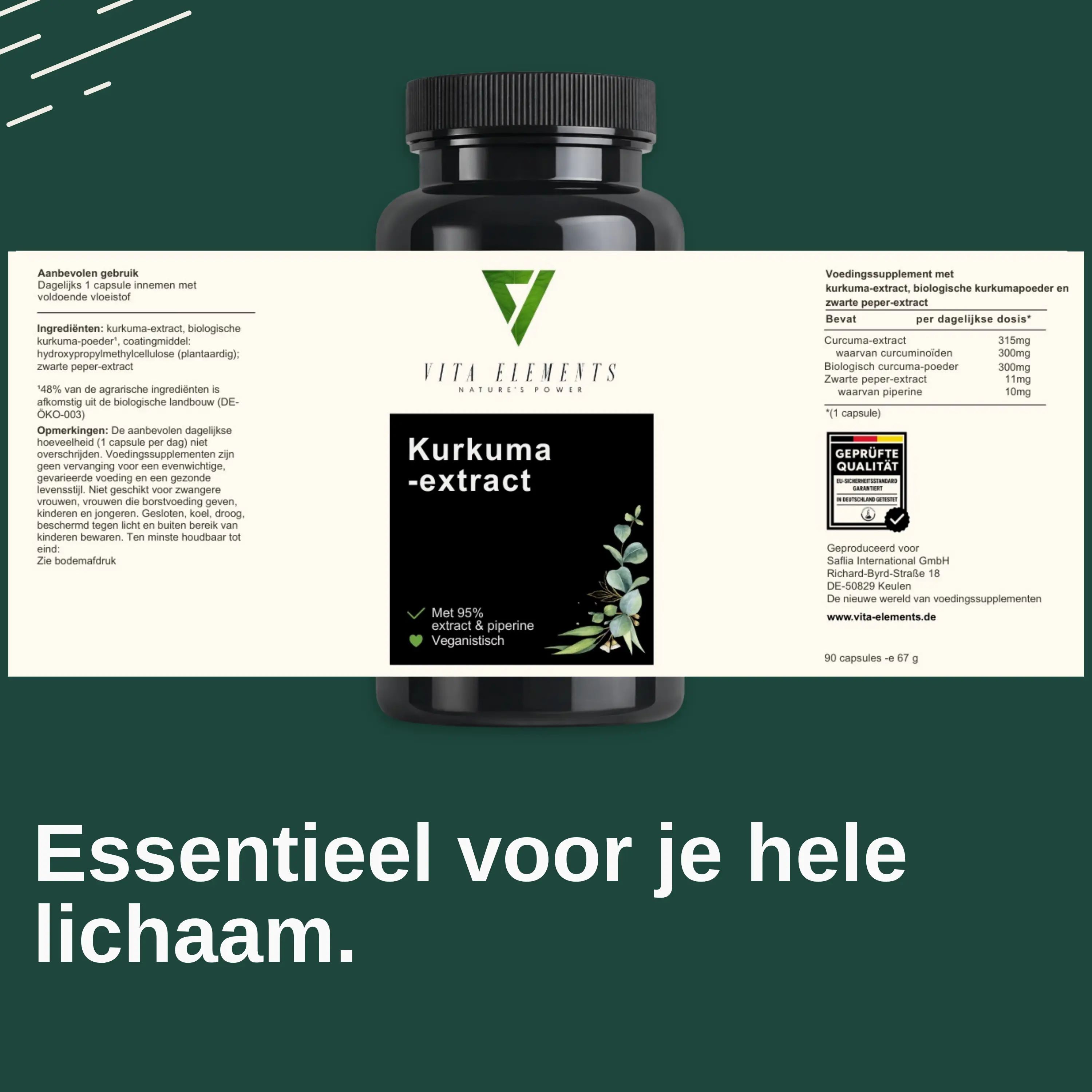 Vita Elements Kurkuma Extract: Kwaliteit in plaats van kwantiteit! Alleen ingrediënten die het lichaam echt kan gebruiken. Zonder kunstmatige aroma's/kleurstoffen.