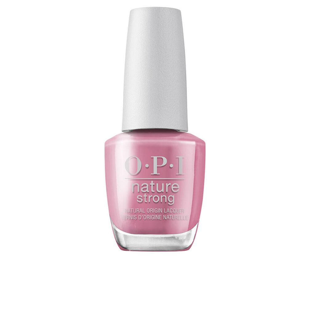 OPI Nature Strong nagellak. Roze fles met witte dop. Opschrift: OPI, nature strong, Natural Origin Lacquer.