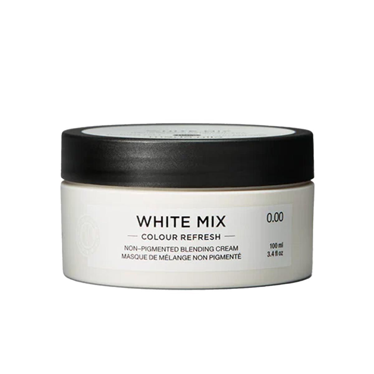 Witte pot met zwarte deksel, opschrift "WHITE MIX", 100ml.