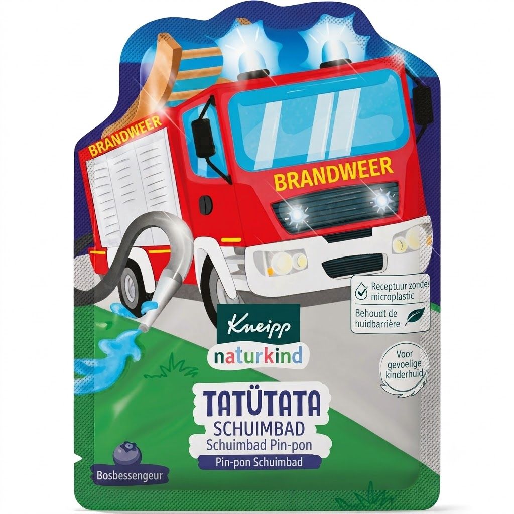 Twee individuele verpakkingen: graafmachine en kraanwagen, Kneipp naturkind schuimbaden.