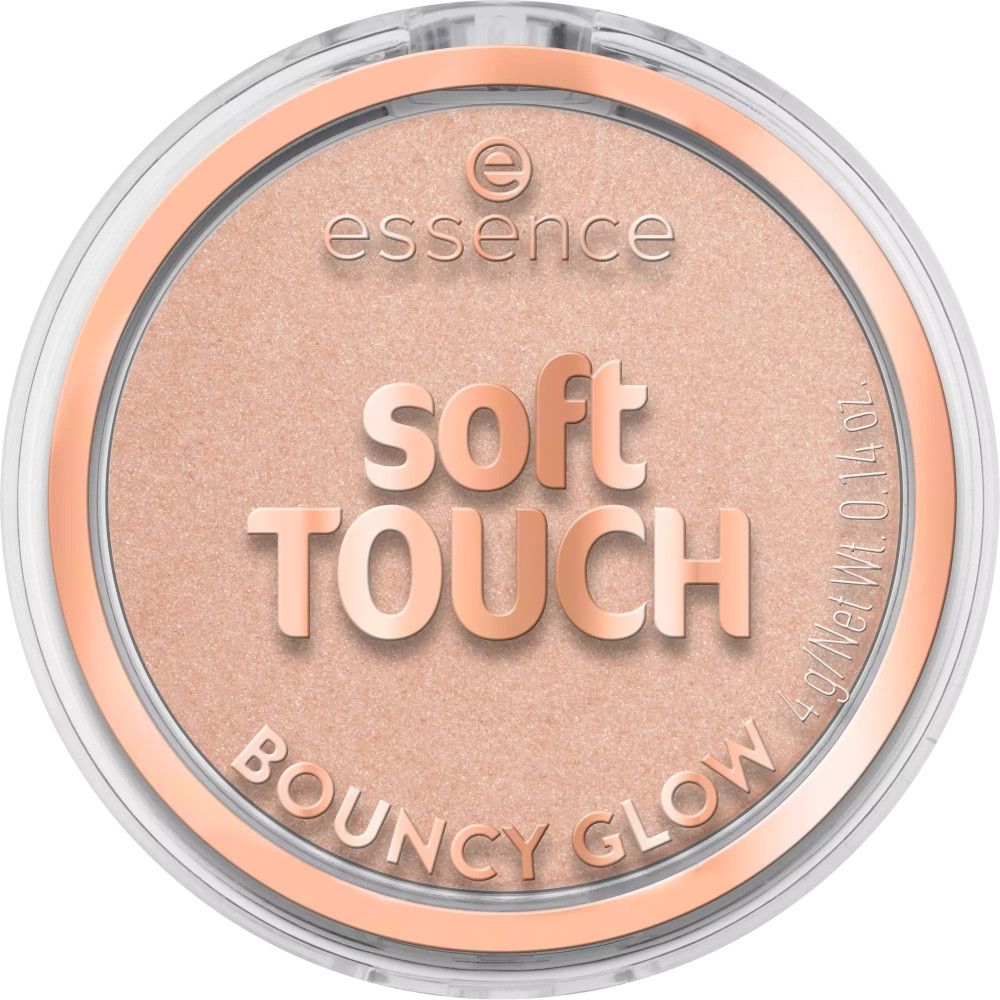 Highlighter in ronde, transparante verpakking. Opschrift Soft Touch Bouncy Glow.