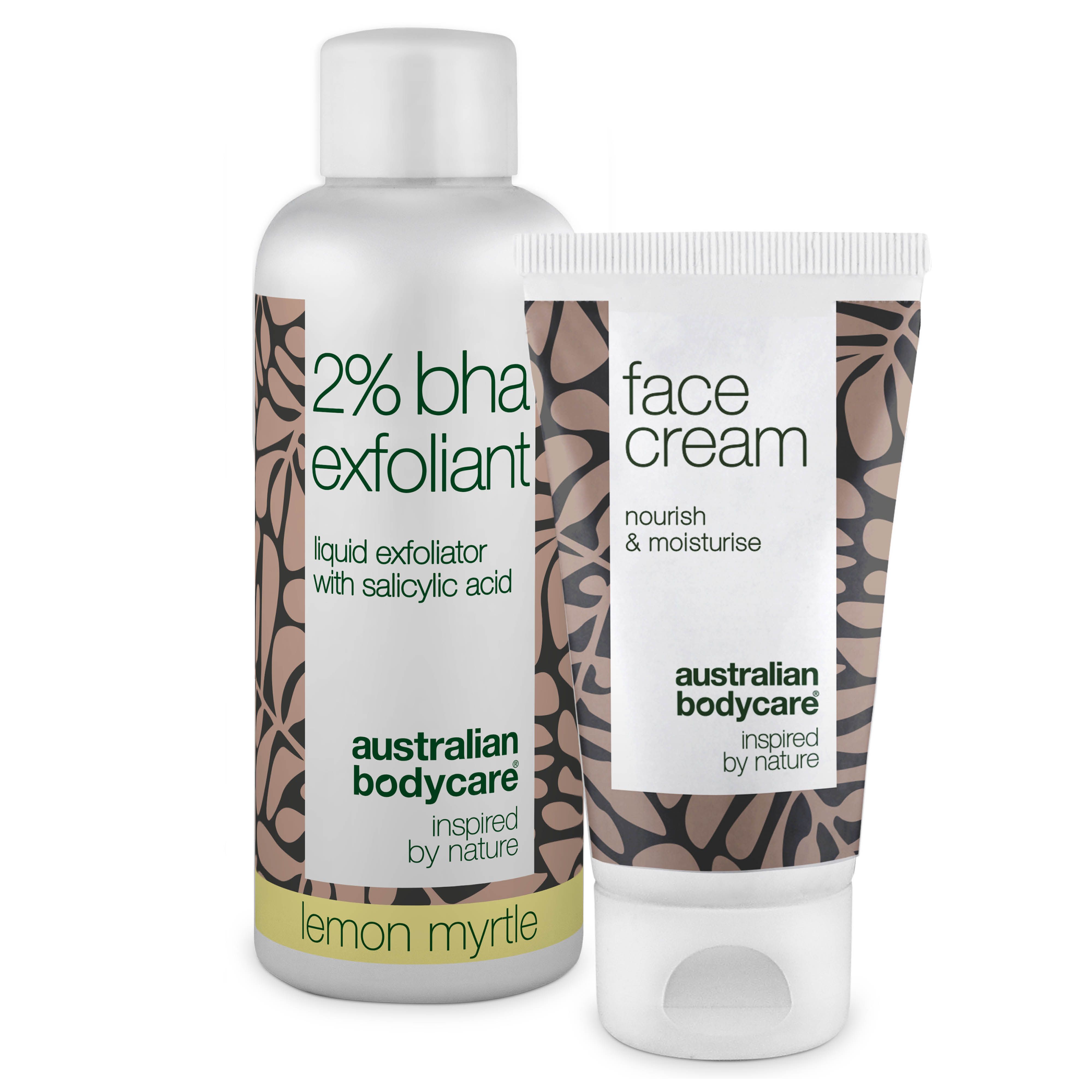 Deux flacons et un tube. Inscriptions : 2% BHA Exfoliant, Face Cream. Marque : Australian Bodycare.
