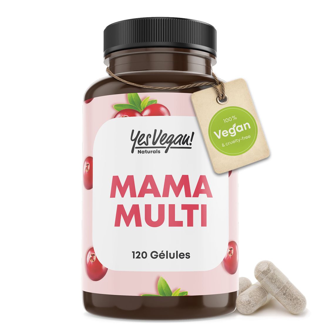 Gélules multivitaminées Mama Multi avec motif canneberge, 120 gélules.