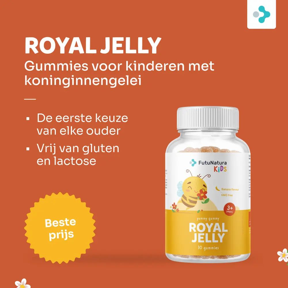 Fles Royal Jelly gummies voor kinderen, 30 stuks, 'Beste prijs'-zegel.
