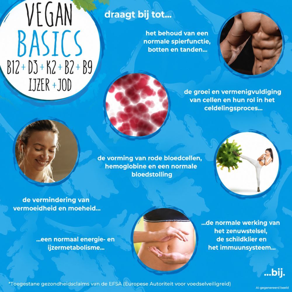 Infographic over de gezondheidsvoordelen van NatureCraft Vegan Basics.