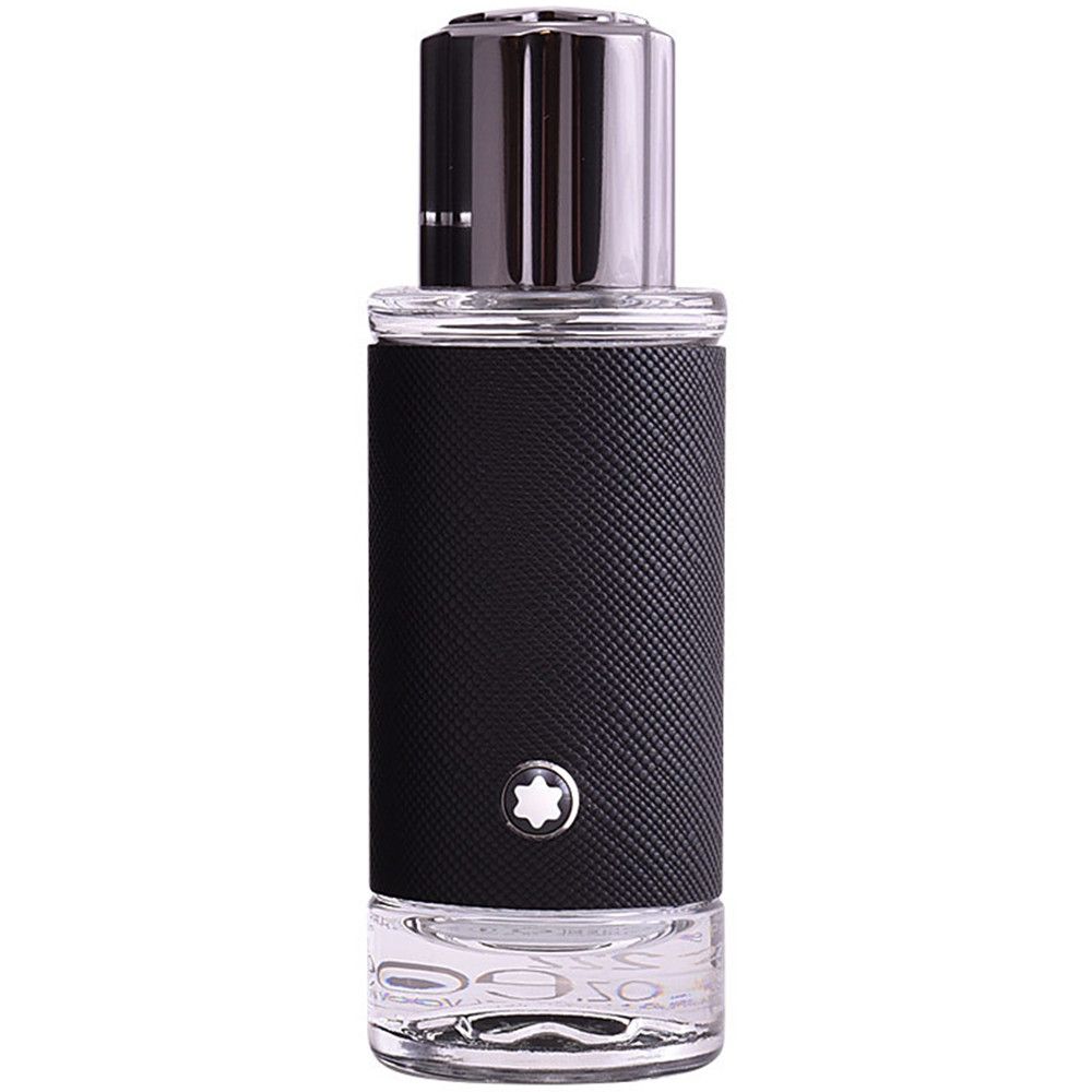 Glazen fles met zwart imitatieleer, zilveren dop en Montblanc-logo. Eau de Parfum Spray.