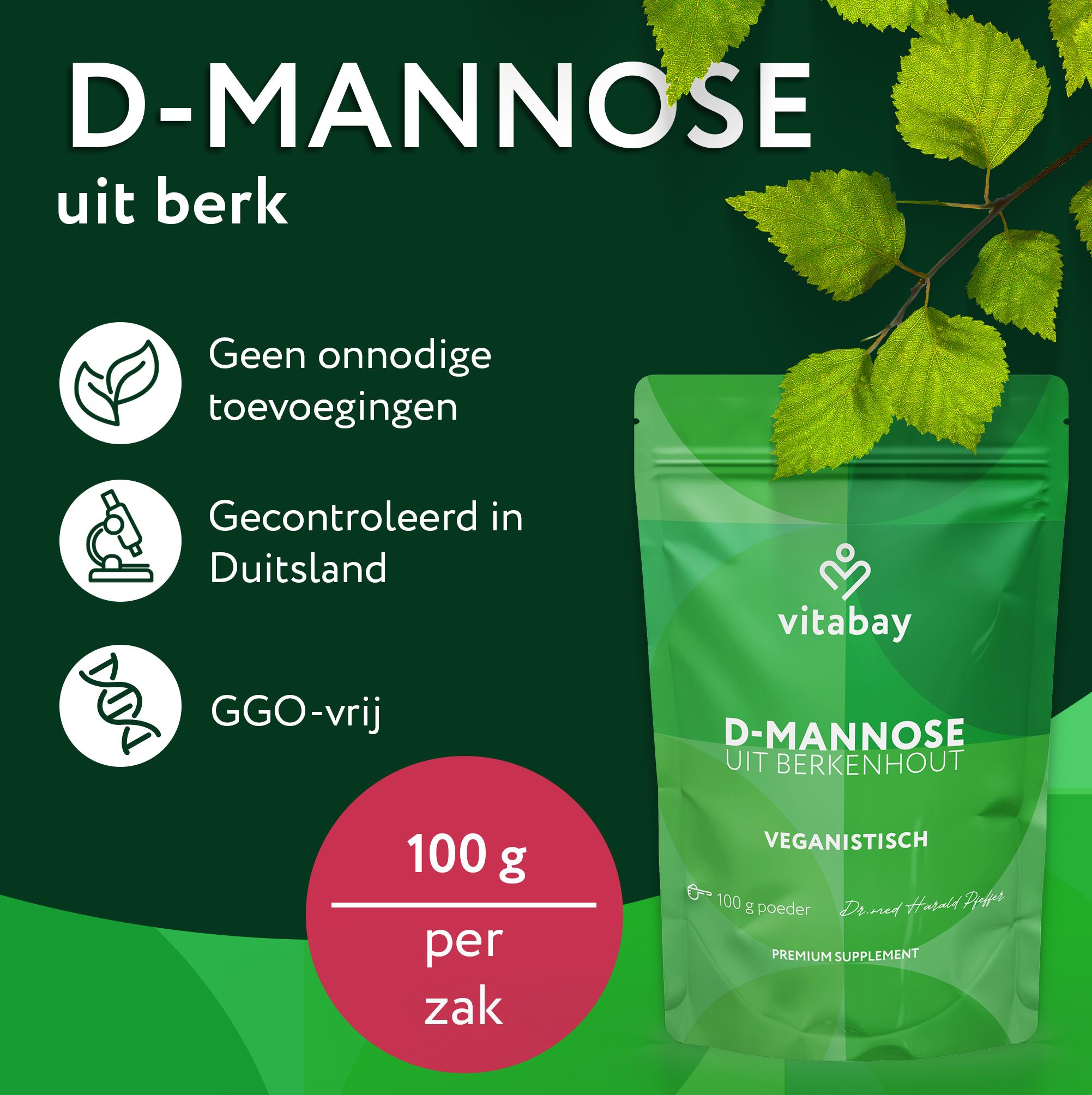 Zak Vitabay D-Mannose uit berk. 100g poeder. "Wat maakt ons D-Mannose poeder bijzonder?"