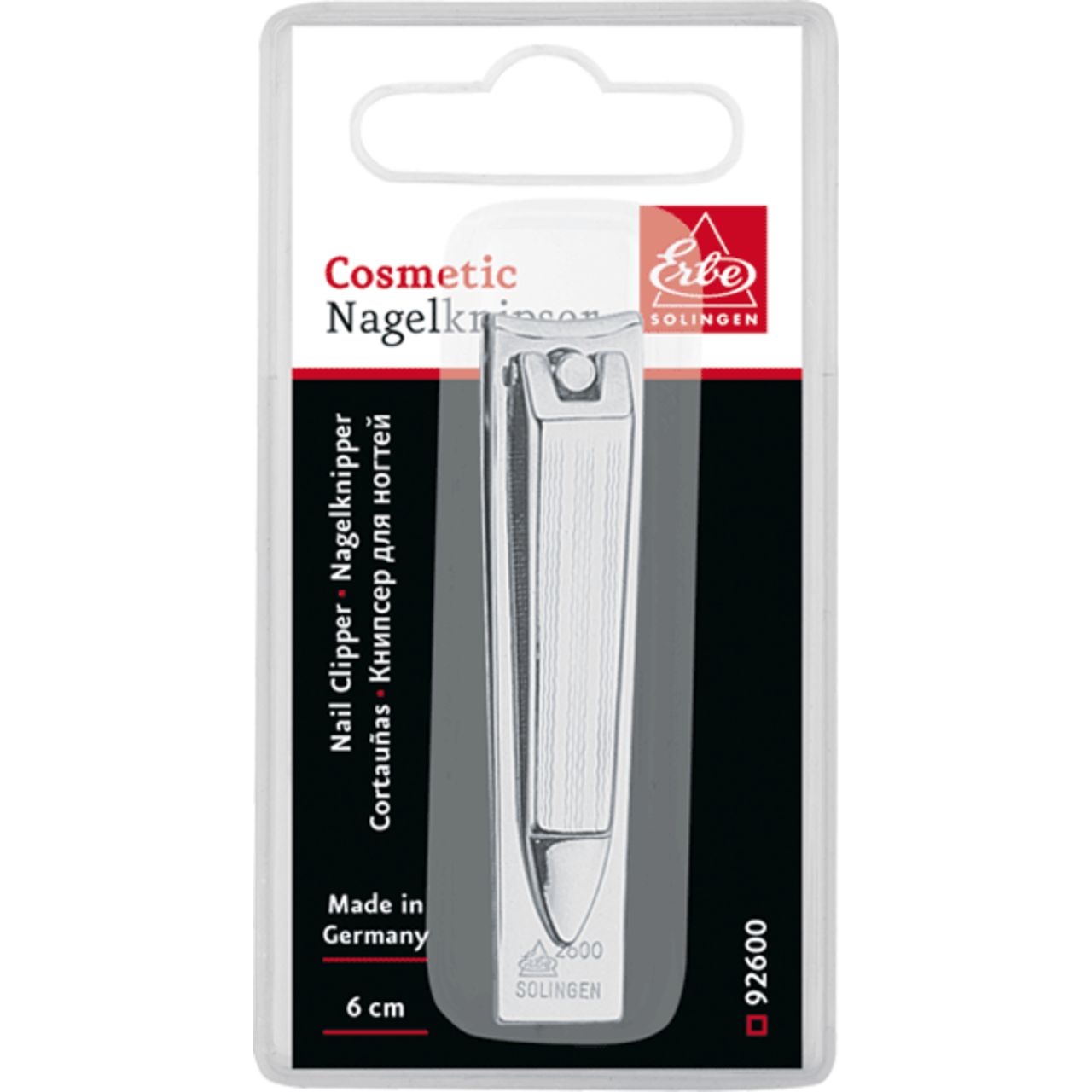 Nagelknipper in blisterverpakking, 6 cm lang, Made in Germany, merk Erbe Solingen.