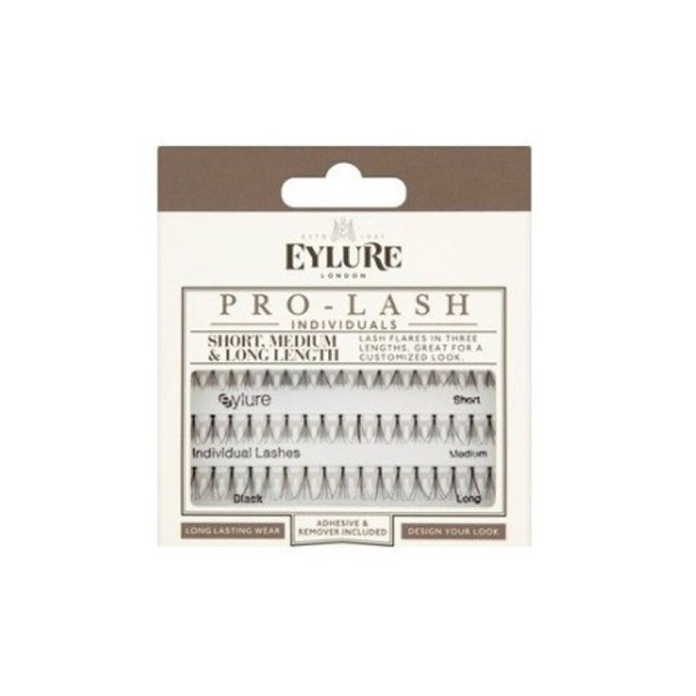 Faux cils individuels Eylure Pro-Lash : cils courts, moyens et longs en emballage.