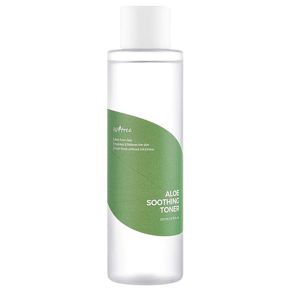 Isntree Aloe Soothing Toner in een doorzichtige fles met groen etiket.