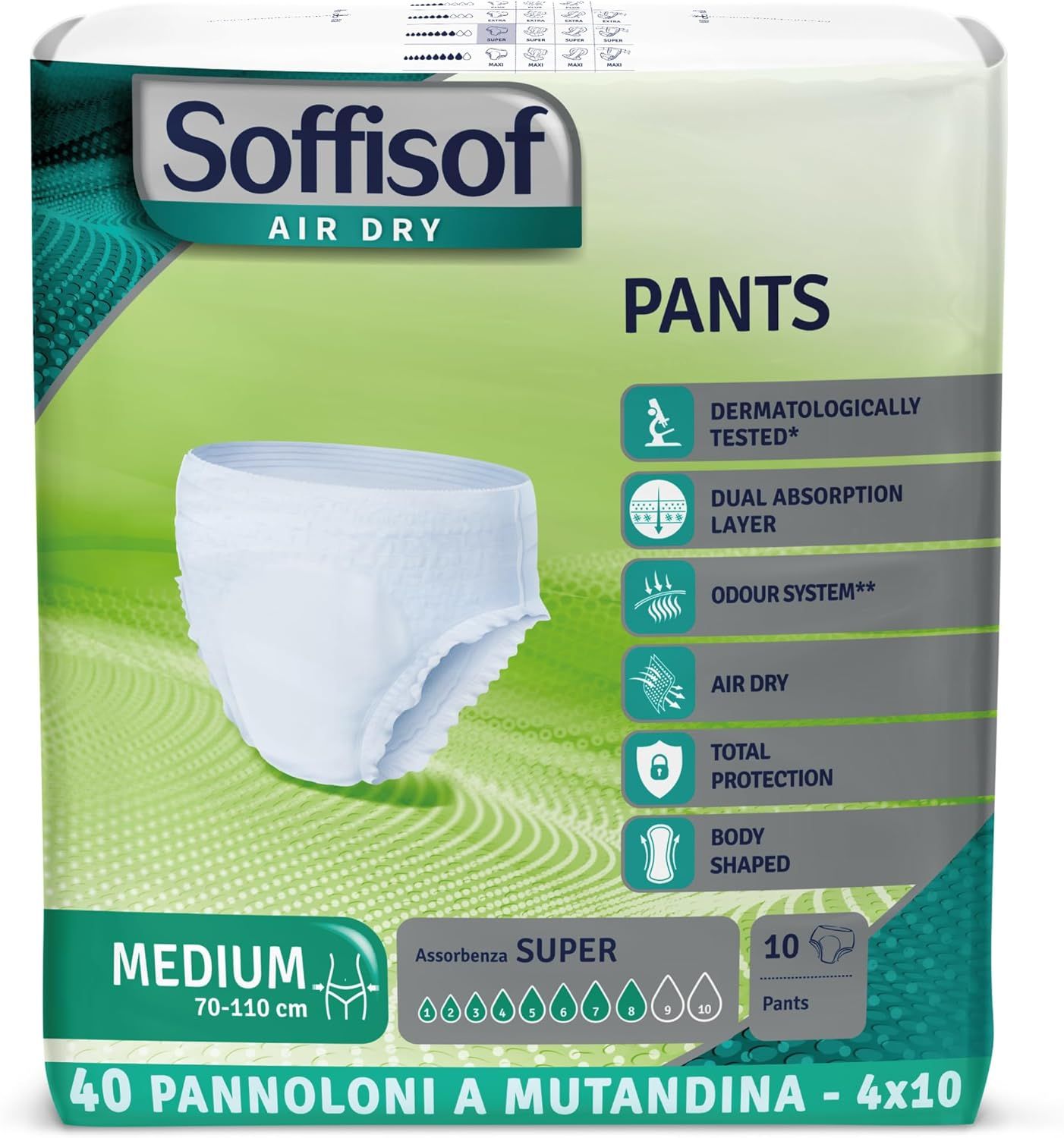 Soffisof Air Dry Pants. Medium, 70-110 cm. 10 Pants. Dermatologisch getest. Dubbele absorptielaag.