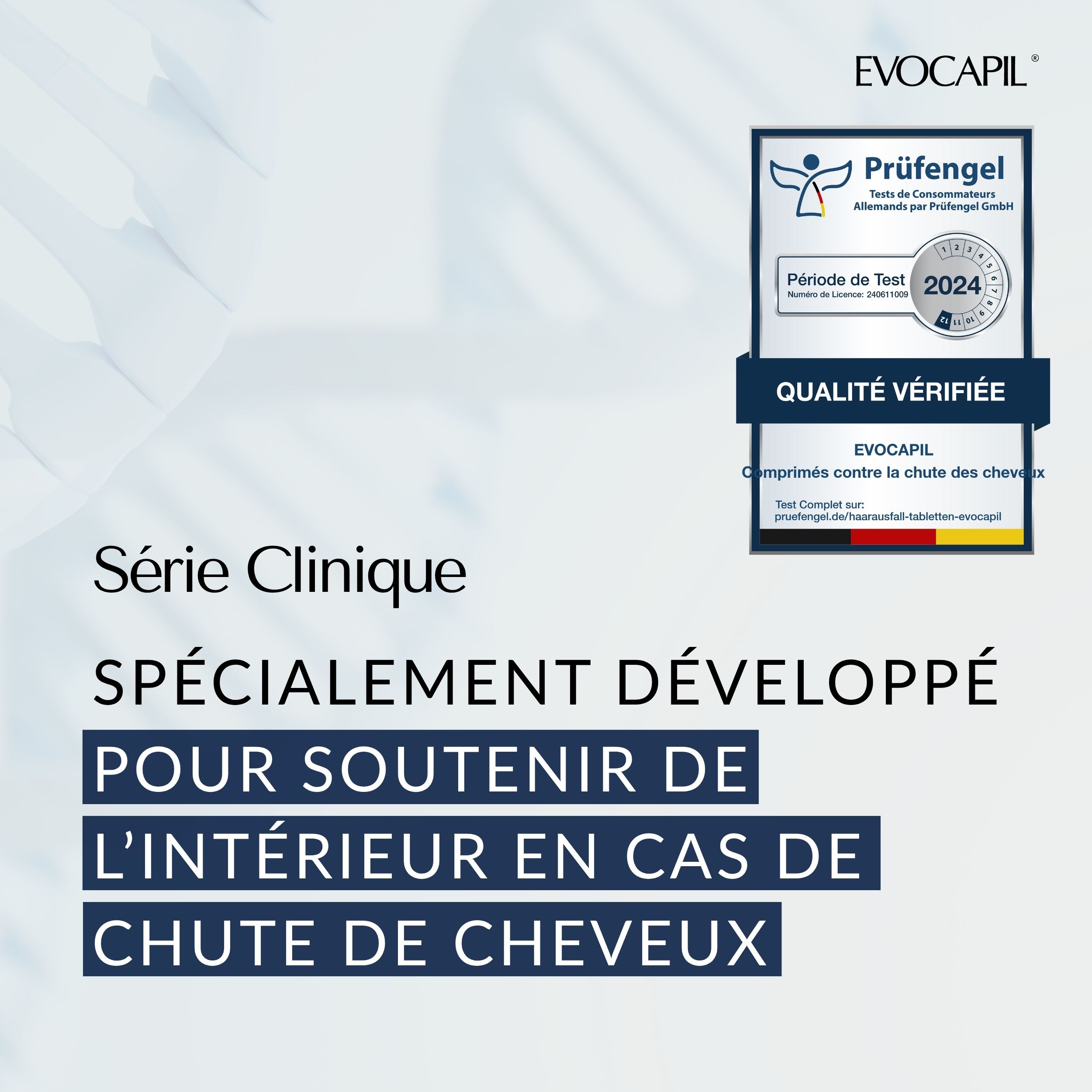 Série Clinique. Comprimés contre la chute des cheveux. Qualité vérifiée. Certification Prüfengel. Spécialement développé.