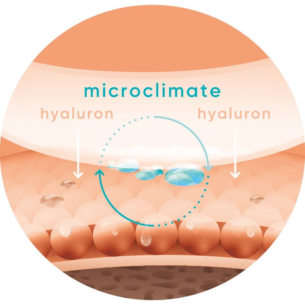 Grafische weergave van het hyaluron microklimaat op de huid.