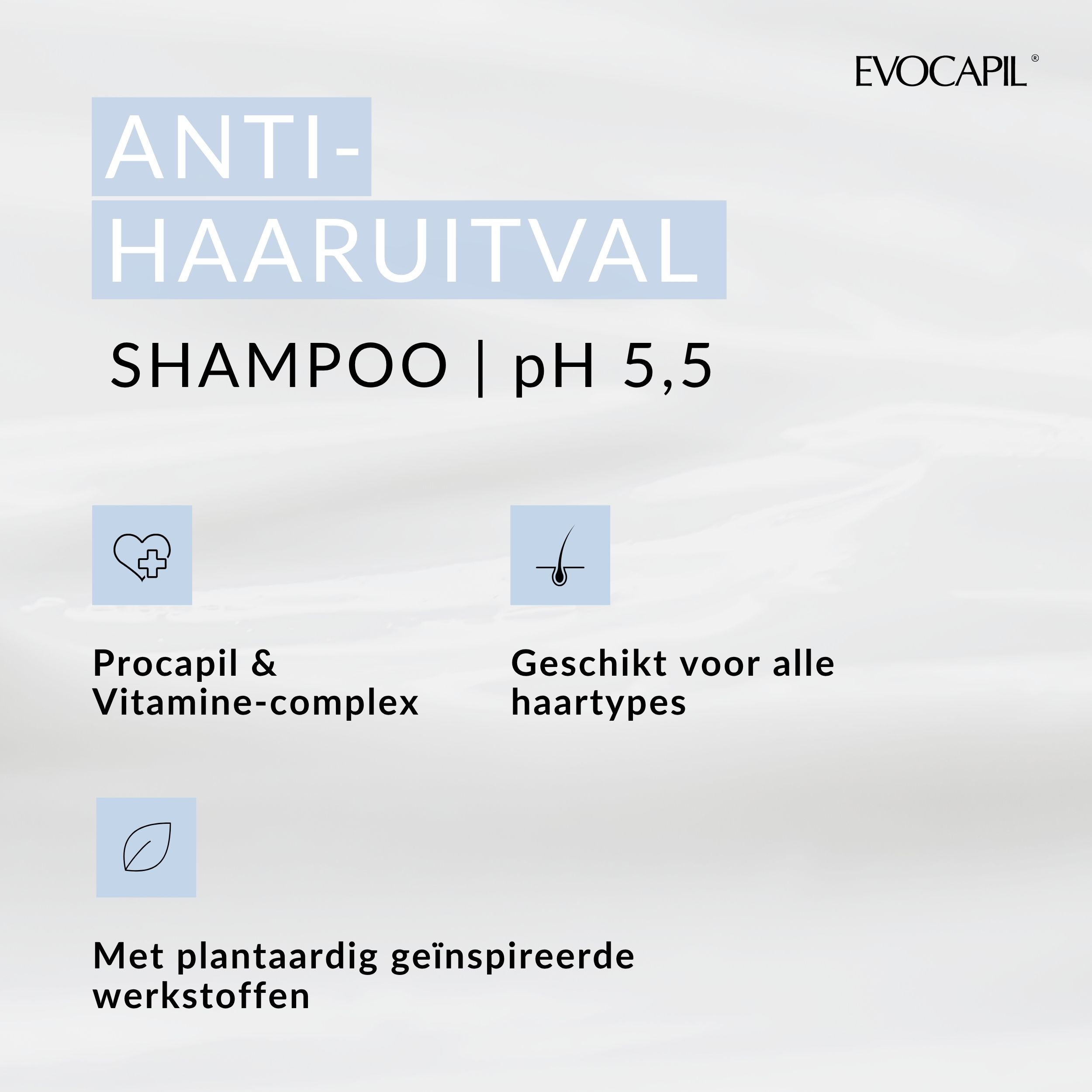 Productinformatie. Anti-haaruitval shampoo, pH 5,5, Procapil & vitaminecomplex. Voor alle haartypes.