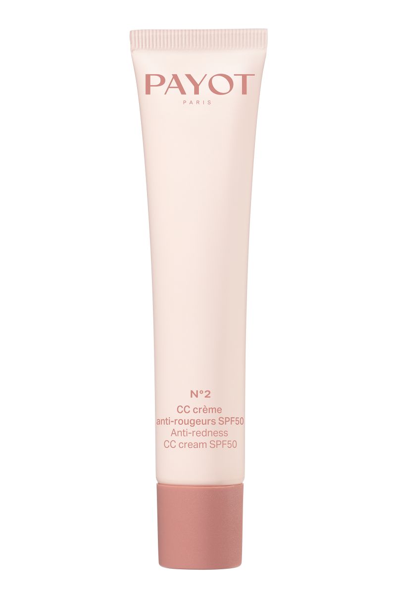 Payot Creme N°2 CC Cream SPF 50+ dans un tube rose pâle avec bouchon rose. Formule anti-rougeurs.