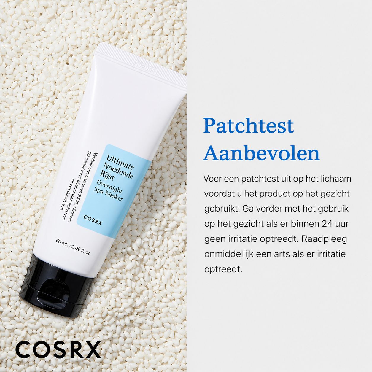 COSRX rijst nachtmasker voor zachte, zuivere huid. Hydrateert, zuivert, herstelt.